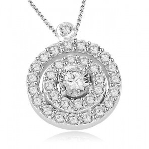 0.75ct SI1-2 Cluster Circle Pendant Necklace  Round Cut Diamond Jewelry 14K White Gold